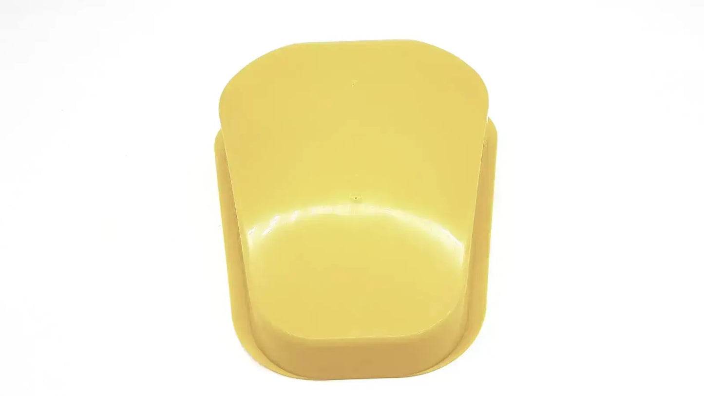 Yellow plastic clip with rounded edges and smooth glossy finish for medegen fracture bedpan 12 inch 1.1 quart plastic