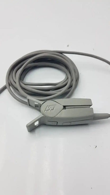 Gray 6-pin spo2 finger clip cable with adult finger clip and embossed logo on housing for medical use