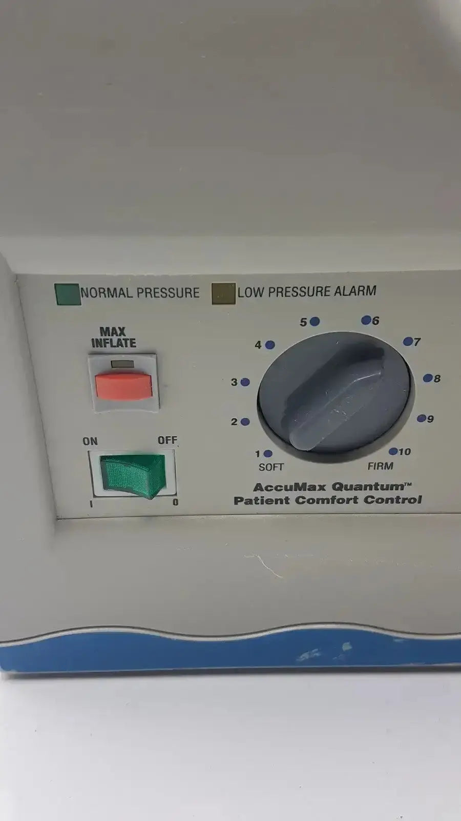 White AccuMax Quantum Convertible pressure redistribution patient comfort control device with gray dial green switch and red button