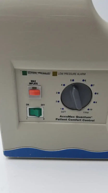 Beige accumax quantum convertible pressure redistribution system with blue wave design and patient comfort control knobs