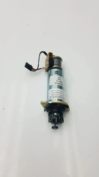 A cylindrical metal actuator with black electrical connector and brass mounting brackets for acro associates 955v8669 rev valve