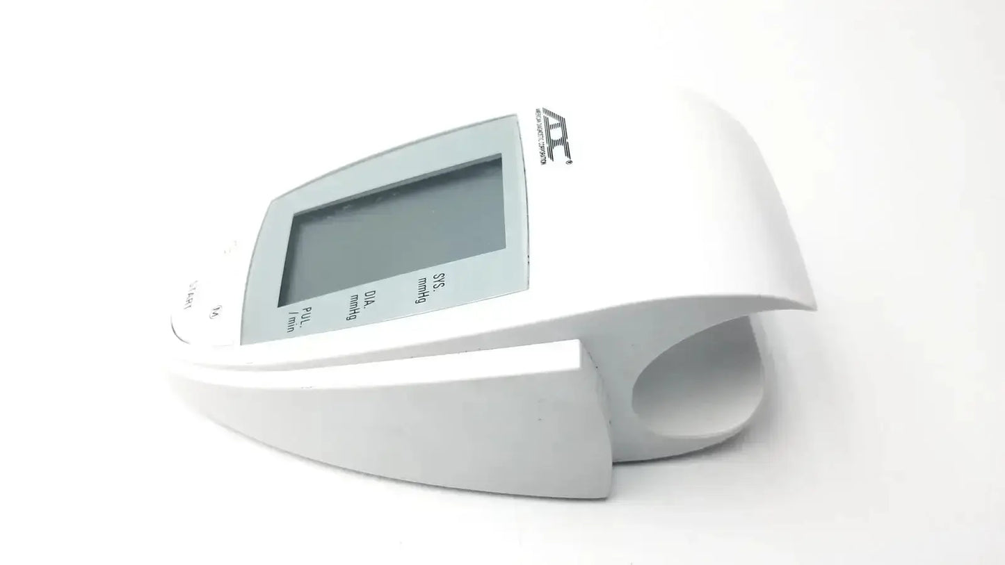 White plastic adc advantage 6013 series digital blood pressure monitor with rectangular screen and ergonomic design