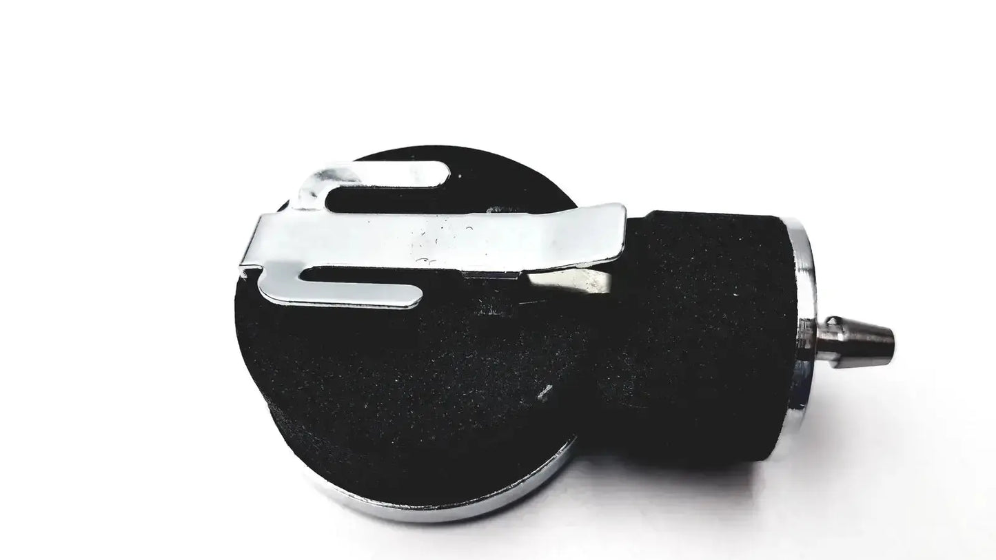 Black foam-filled car charger with silver metal clip and cylindrical connector for aneroid sphygmomanometer manual use