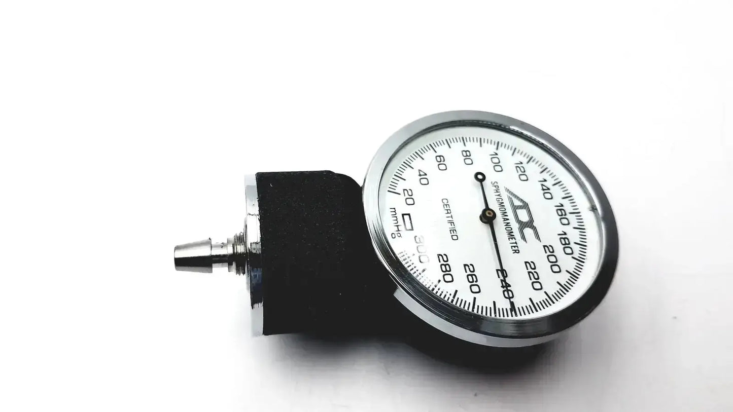 Silver-framed aneroid sphygmomanometer manual with white dial and black rubber cuff for sphygmomanometer manual blood use