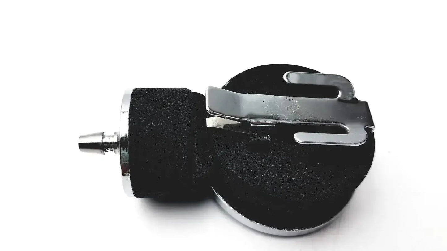 Black foam-covered sewing machine presser foot with silver metal clip for aneroid sphygmomanometer manual use