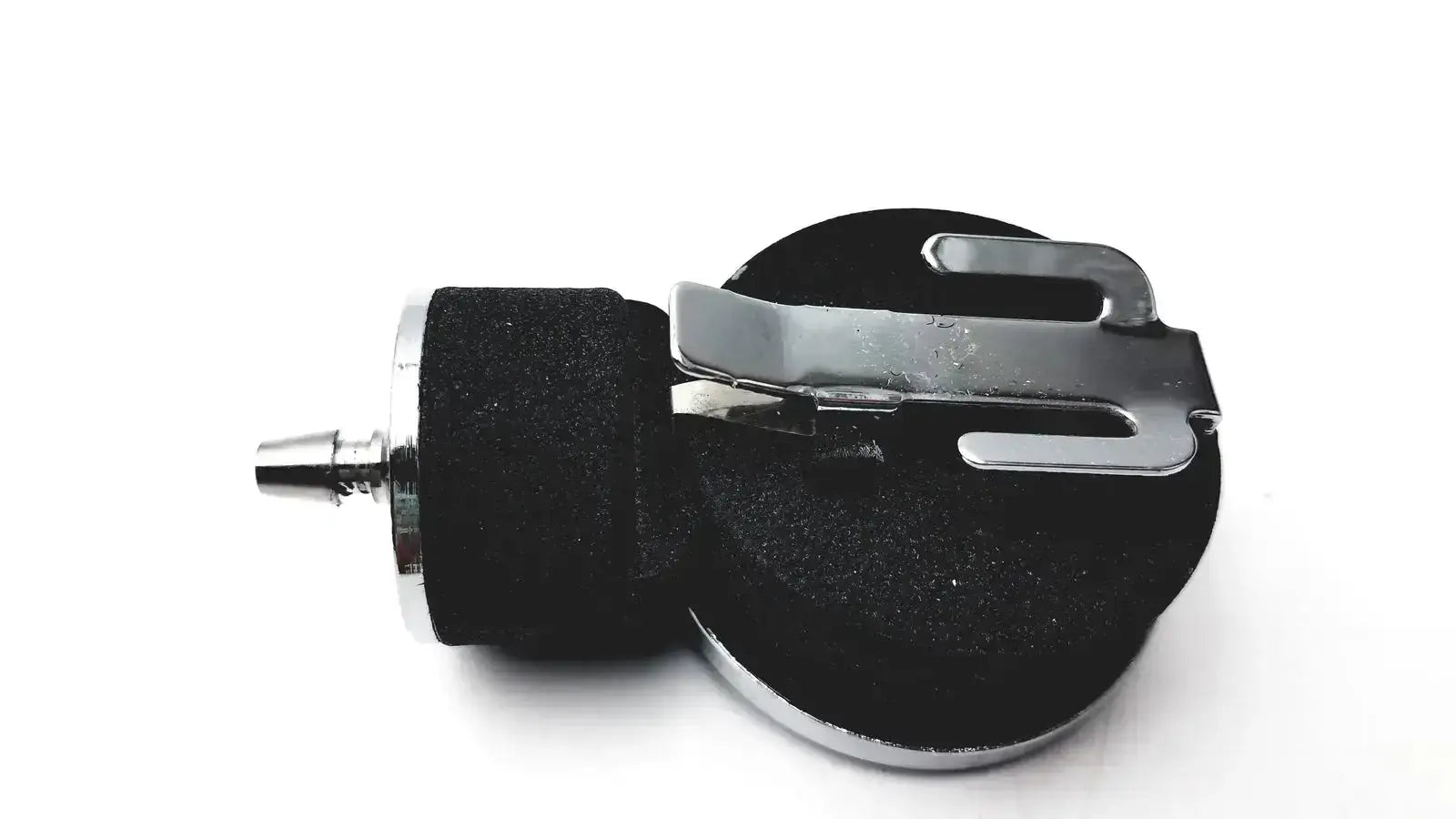 Black foam-covered sewing machine presser foot with silver metal clip for aneroid sphygmomanometer manual use