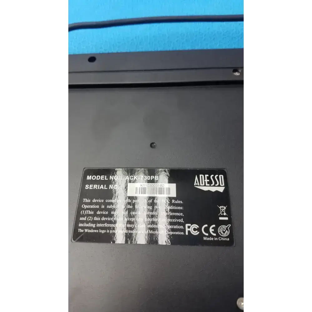 Adesso Model No ACK-730PB Rackmount Touchpad Keyboard
