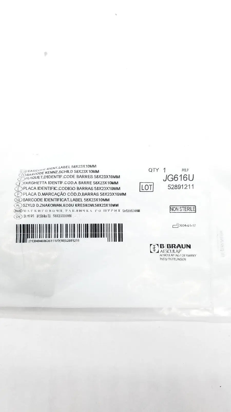 AESCULAP JG616U Barcode Identification Label