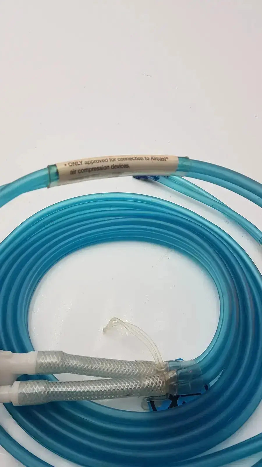 Aiircast air comprressor hose blue translucent tubing with metallic mesh connectors compatible with aircast air devices
