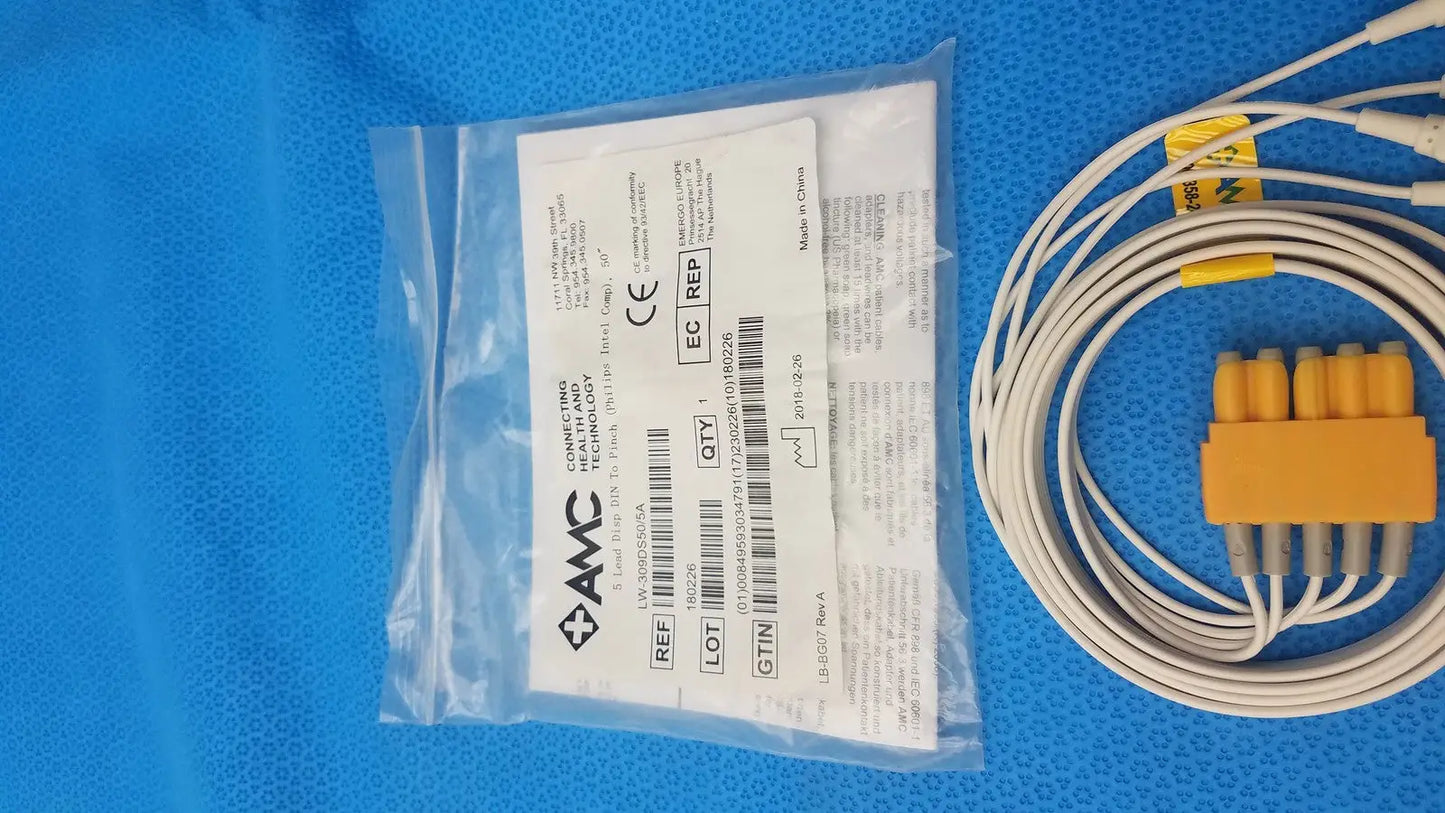 AMC 5-Lead GRPD Disposable ECG Cable – GE Multi-Link to Pinch Shielded 50’’
