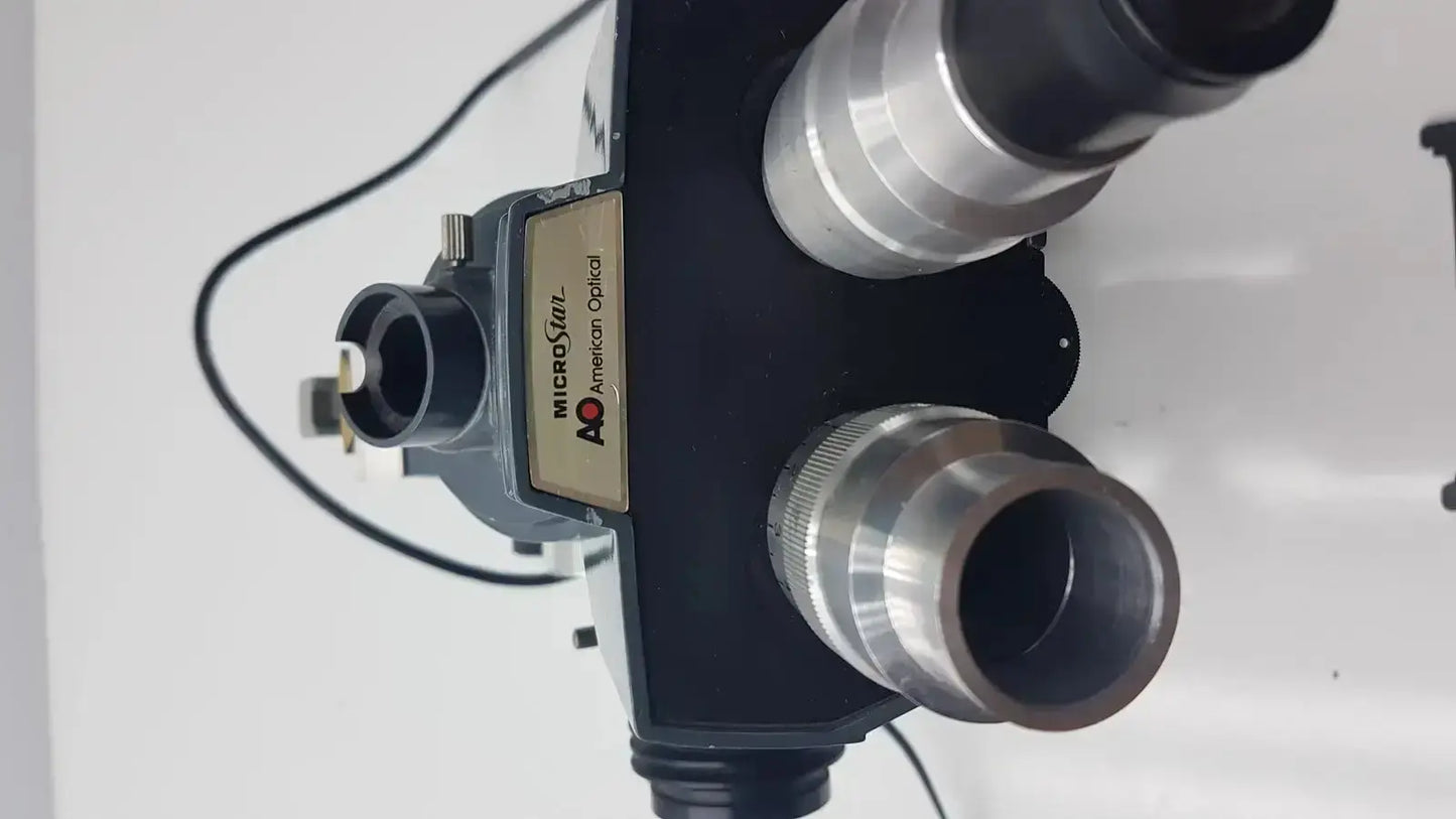 Black and silver dual eyepiece optical ao micro head with gold american optical label for micro star microscope