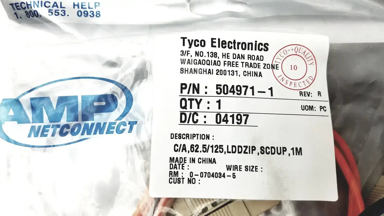 AMP Tyco Electronics Cable 504971-1 C/A,62.5/125 LDDZIP SCDUP,1M - Fiber Optic