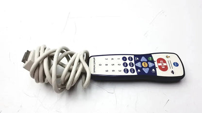 White and blue anacom medtek b0857-088dj nurse call unit with coiled gray cable for medical remote control use