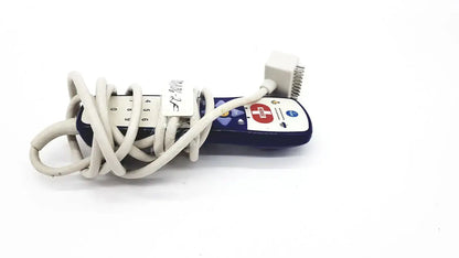 Anacom MedTek B0857-088DJ nurse call unit blue and white medical device with coiled beige cable and red emergency button