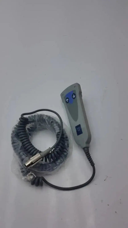 Gray arjo 2 button function handset with blue buttons and coiled black cable g-bbde2-30t used medical equipment for sale