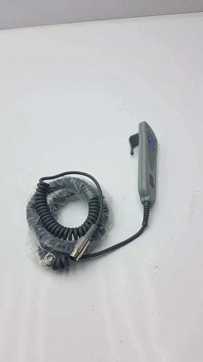 Gray arjo 2 button function handset with coiled black cable and metallic connector g-bbde2-30t used medical equipment for sale