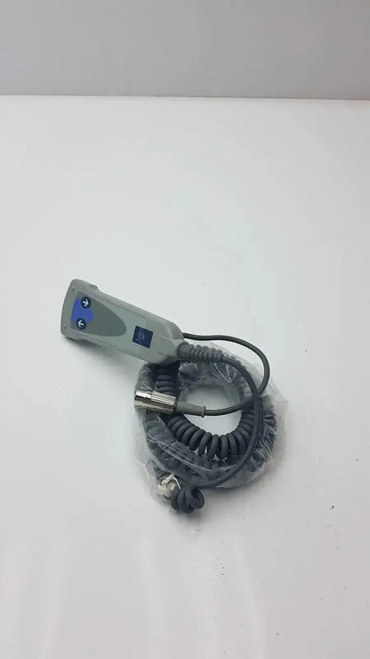 Gray Arjo 2 button function handset with blue buttons and coiled black cable g-bbde2-30t used medical equipment for sale