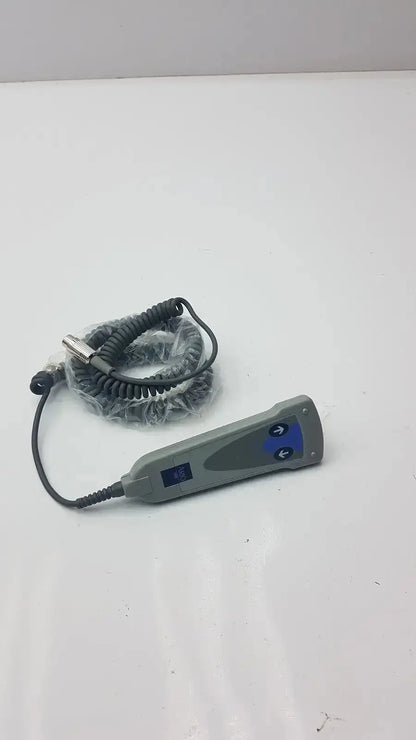 Gray arjo 2 button function handset with blue directional buttons and coiled black cable g-bbde2-30t used medical equipment for sale