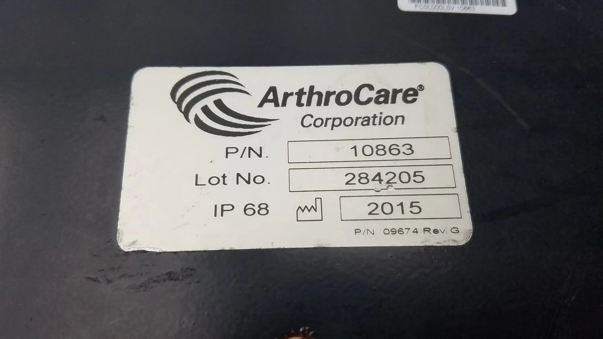 White rectangular label with black text and logo for arthrocare 10863 dual footswitch pedal for buy used medical equipment