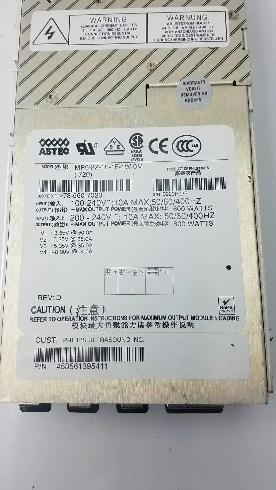 Astec MP6-2Z-1F-1F-1W-0M Modular Power Supply 73-560-7020 800W 453561395411