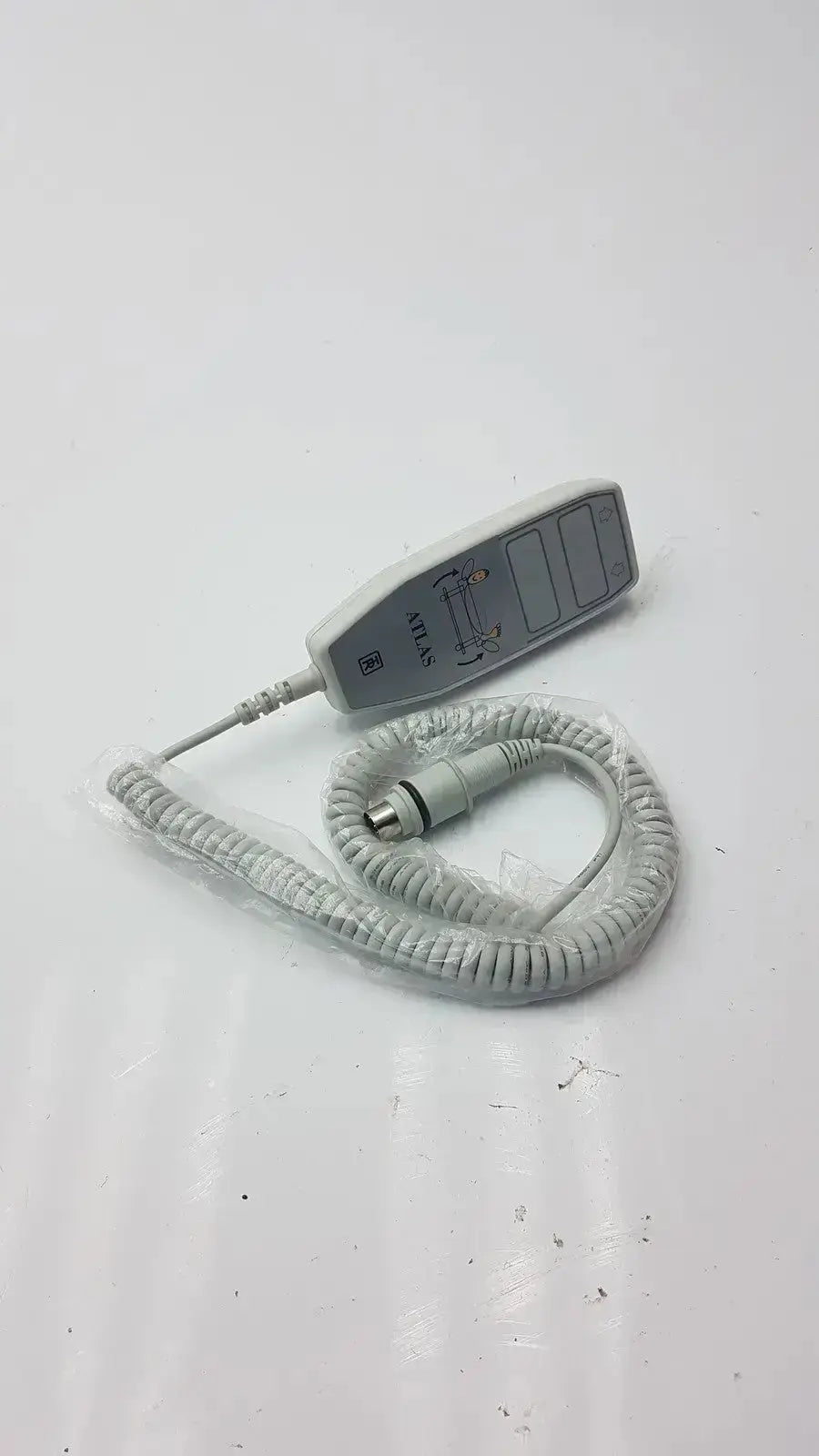 Gray plastic handheld atlas hb42000-999122 handset with coiled cable and metallic connector for secure communication