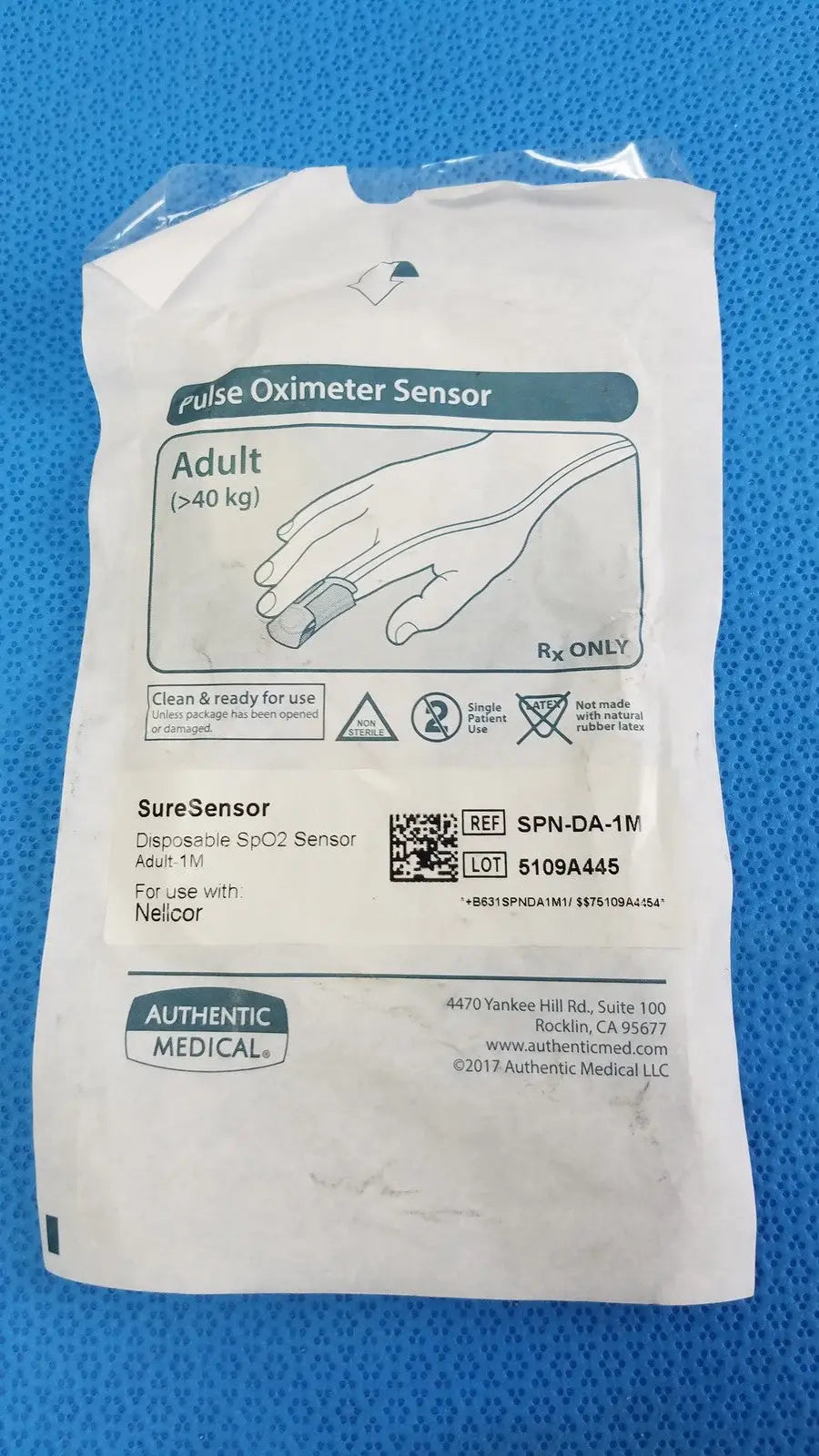 AUTHENTIC MEDICAL SureSensor Disposable SpO2 Sensor SPN-DA-1M Adult