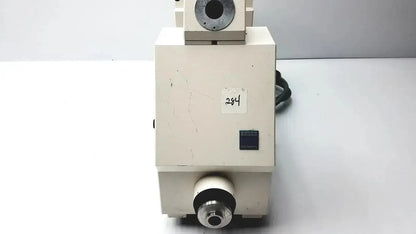 Beige axiovert 35 inverted phase contrast microscope with metallic lens port and black cable for high contrast imaging