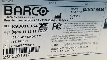 BARCO Coronis Fusion MDCC-6530 6MP Radiology Diagnostic Monitor K9301636A