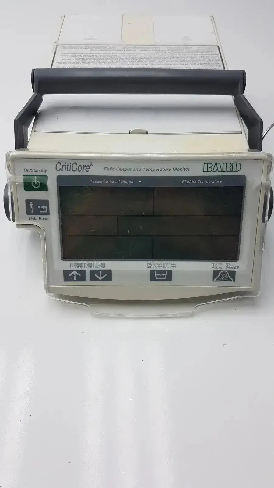 Beige and black bard criticore fluid output and temperature monitor 000002n for patient fluid and temperature tracking