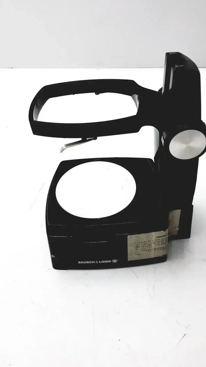 Black bausch & lomb microscope eyeglass frame holder with silver knob and adjustable arm for biomedical evaluation hospital surplus