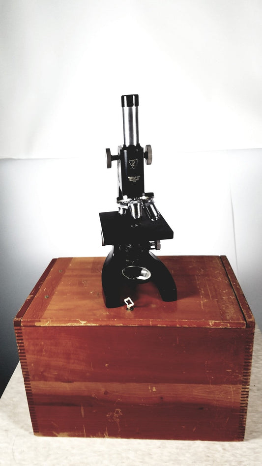 Bausch & Lomb Optical Co. Microscope in Wood Eimer