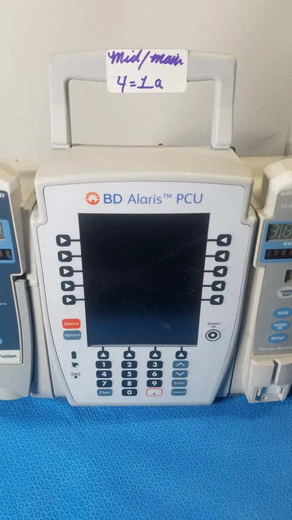 White bd alaris pcu infusion pump with digital screen and control buttons for modular infusion medical equipment reuse
