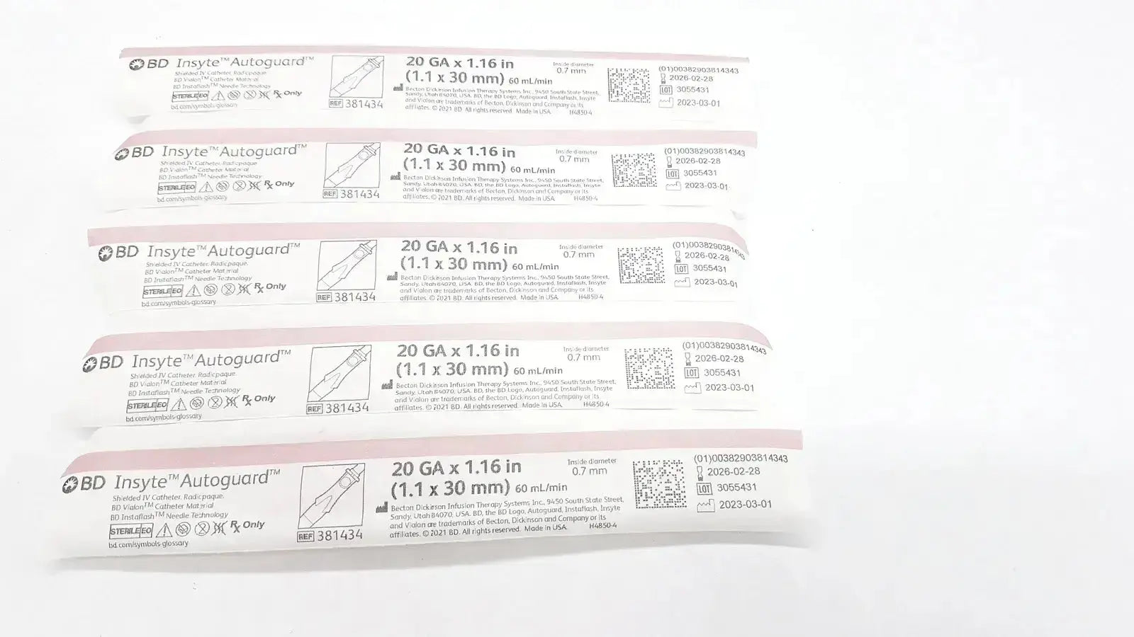 Five sterile bd insyte autoguard 20 ga x 1.16 in syringes individually packaged with barcode for buy used medical equipment