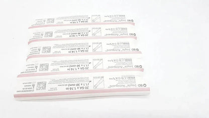 White plastic packaging of bd insyte autoguard 20 ga x 1.5 in sterile needles with pink bands for pre owned medical equipment