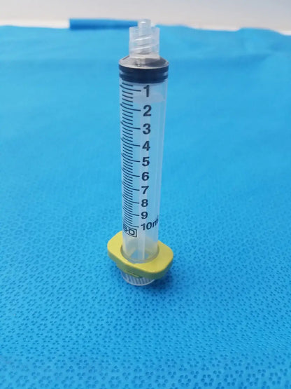Get a 10ml medical syringe with a yellow clip, a clear barrel, and visible markings for dependable measurement and handling. Buy BD 10ml Syringe at a low price.