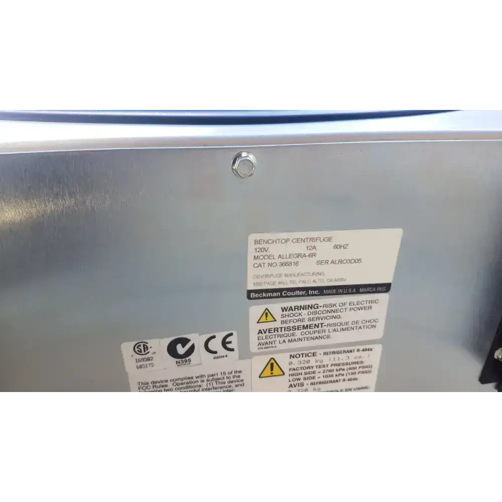 Beckman Coulter Allegra 6R Refrigerated Benchtop Centrifuge