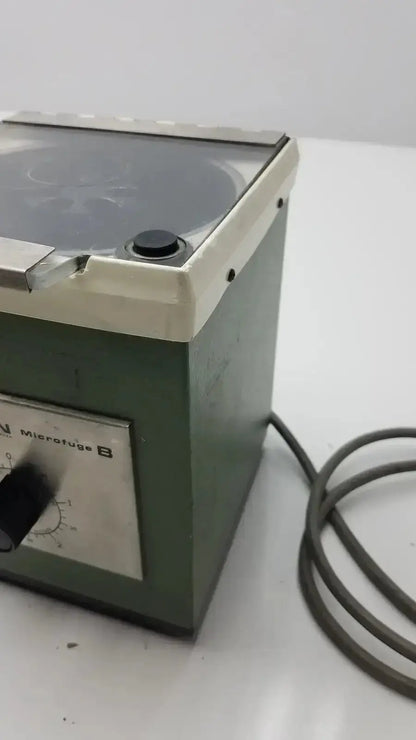 Beckman microfuge b microcentrifuge in green and beige with black front knob for used medical equipment for sale