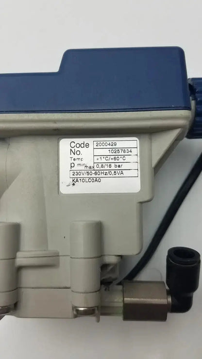 Gray and blue industrial condensate controller ka10lc0a0 pump with white label showing technical specifications