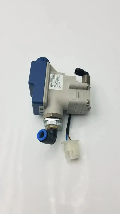 Gray and blue industrial condensate controller ka10lc0a0 with black electrical connector metallic fittings and side label