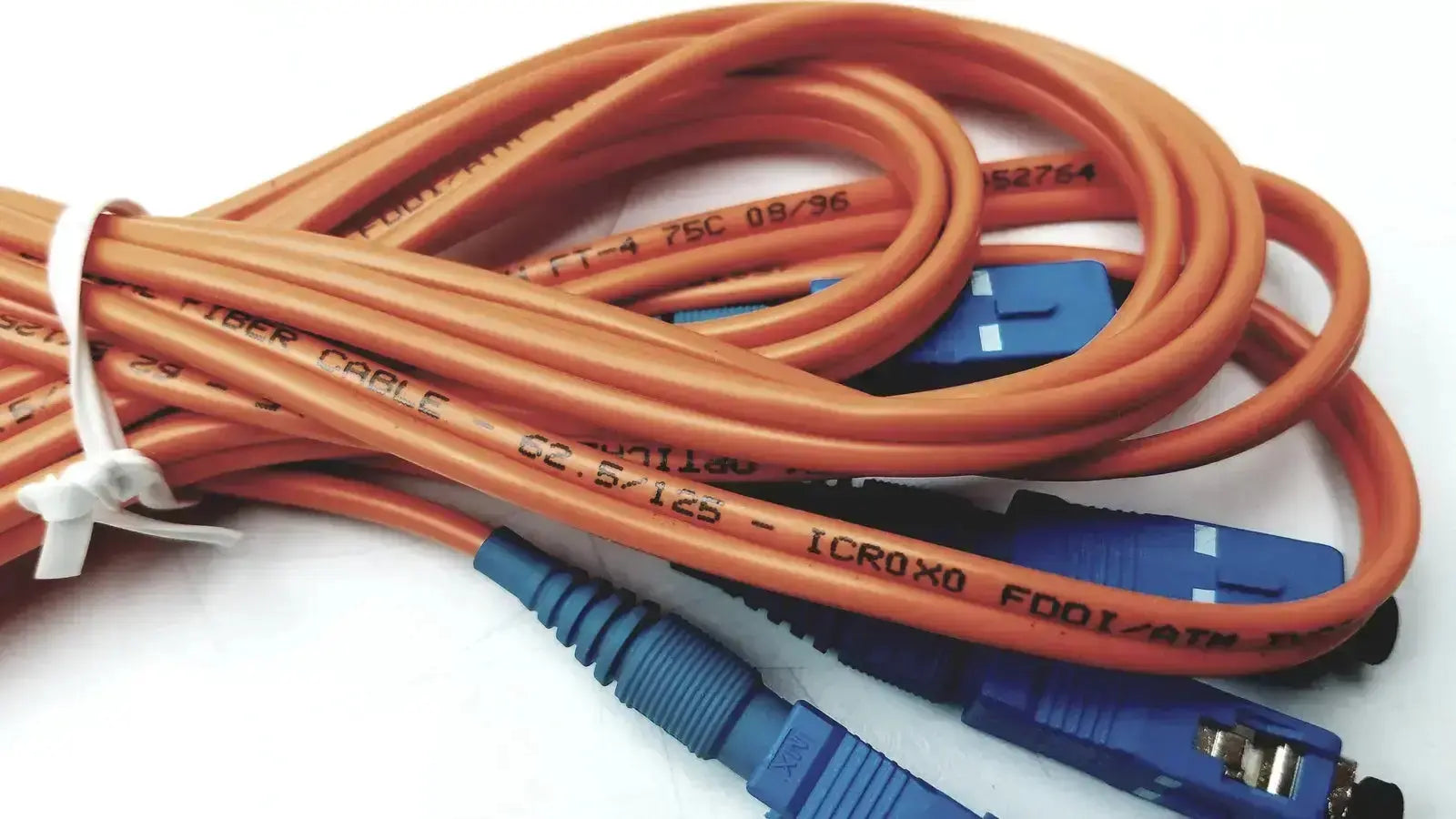 Orange Berk-Tek optical fiber cable icr0x0 with blue sc type connectors from hospital surplus material 62.5/125