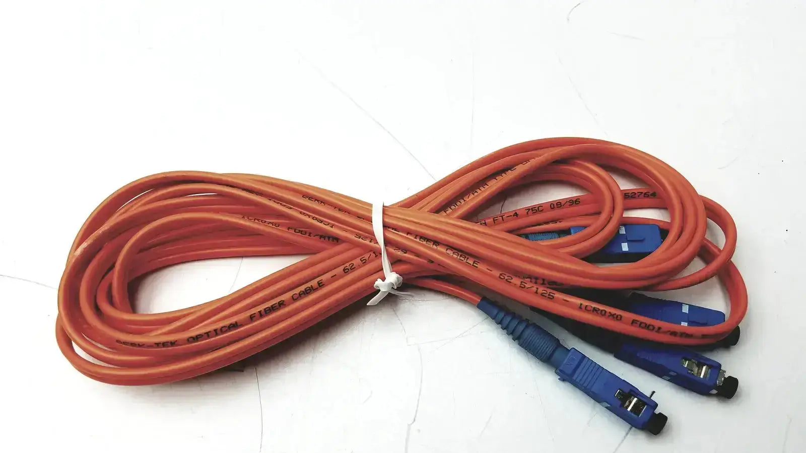 Orange optical fiber cable with blue connectors Berk-Tek 62.5/125 icr0x0 from hospital surplus