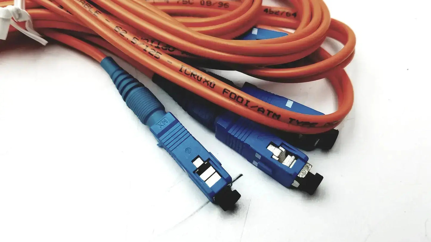 Orange optical fiber cables with blue connectors berk-tek icr0x0 hospital surplus 62.5/125 multimode fiber