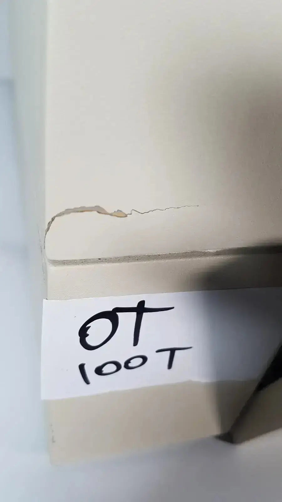 Beige cardboard box with a small crack and white label containing handwritten text for bio rad molecular imager fx product