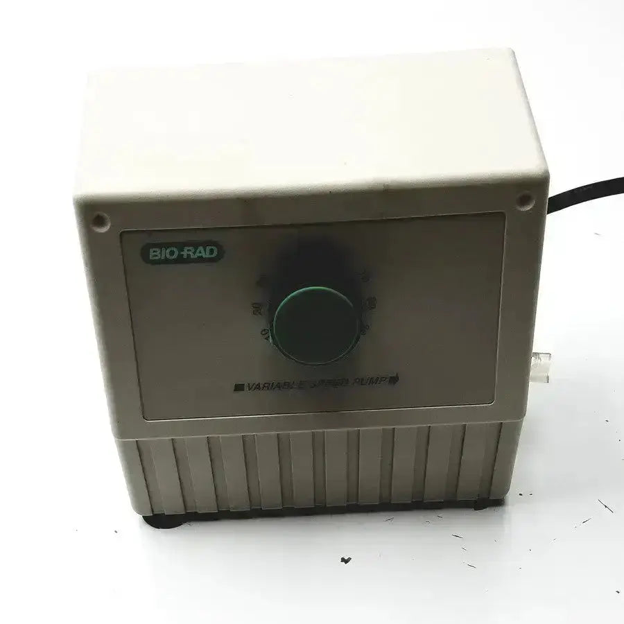 Beige rectangular Bio-Rad variable speed pump model 260-BR with green dial and ribbed lower section for precise speed control