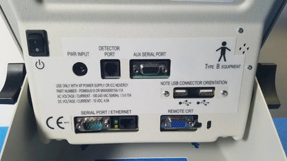 White industrial-grade Biodex 086-330 Atomlab 500 dose calibrator back with usb serial and ethernet ports for medical equipment reuse