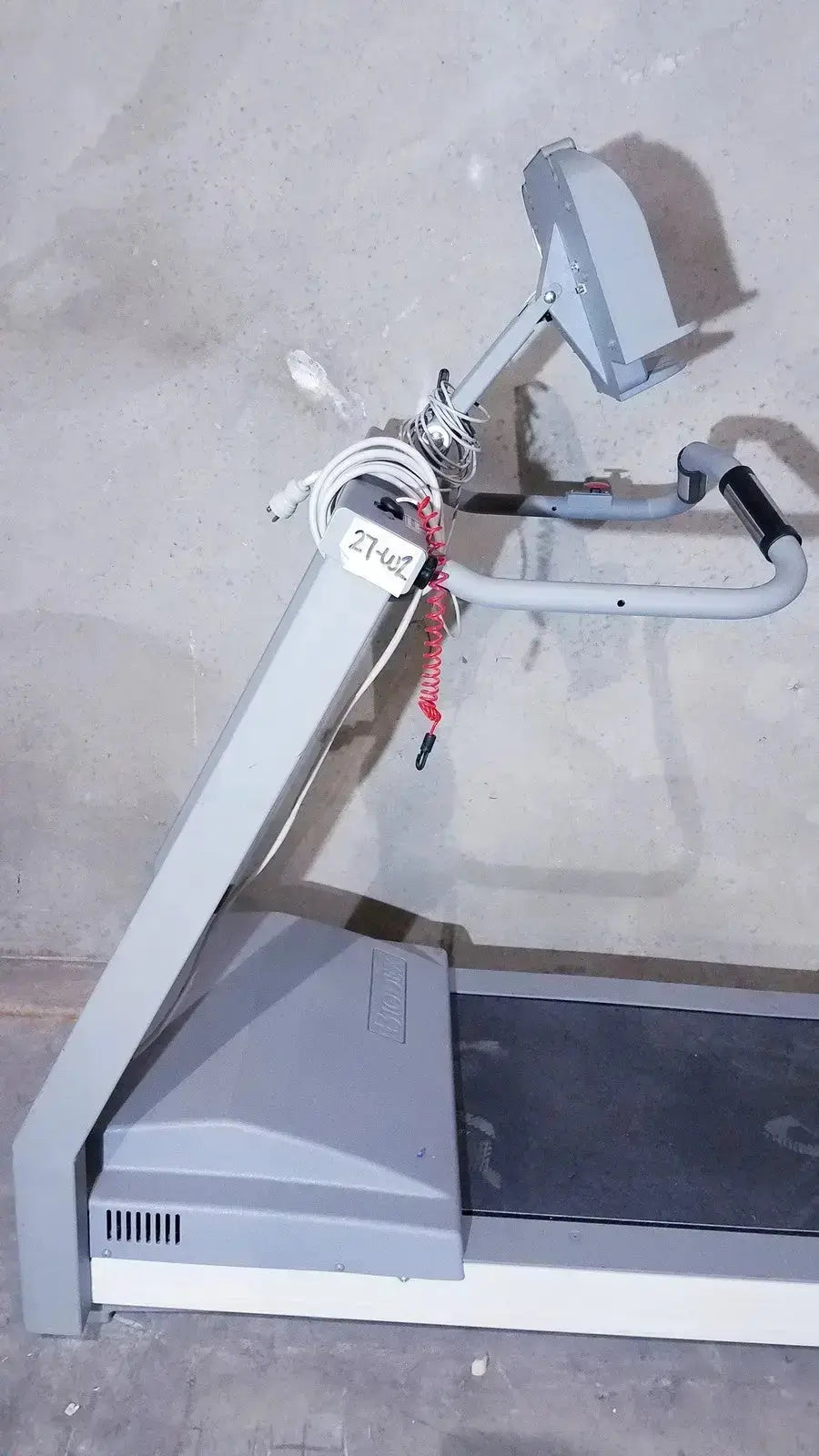 Gray biodex gait trainer ii treadmill with digital display and handlebars for gait training and rehabilitation