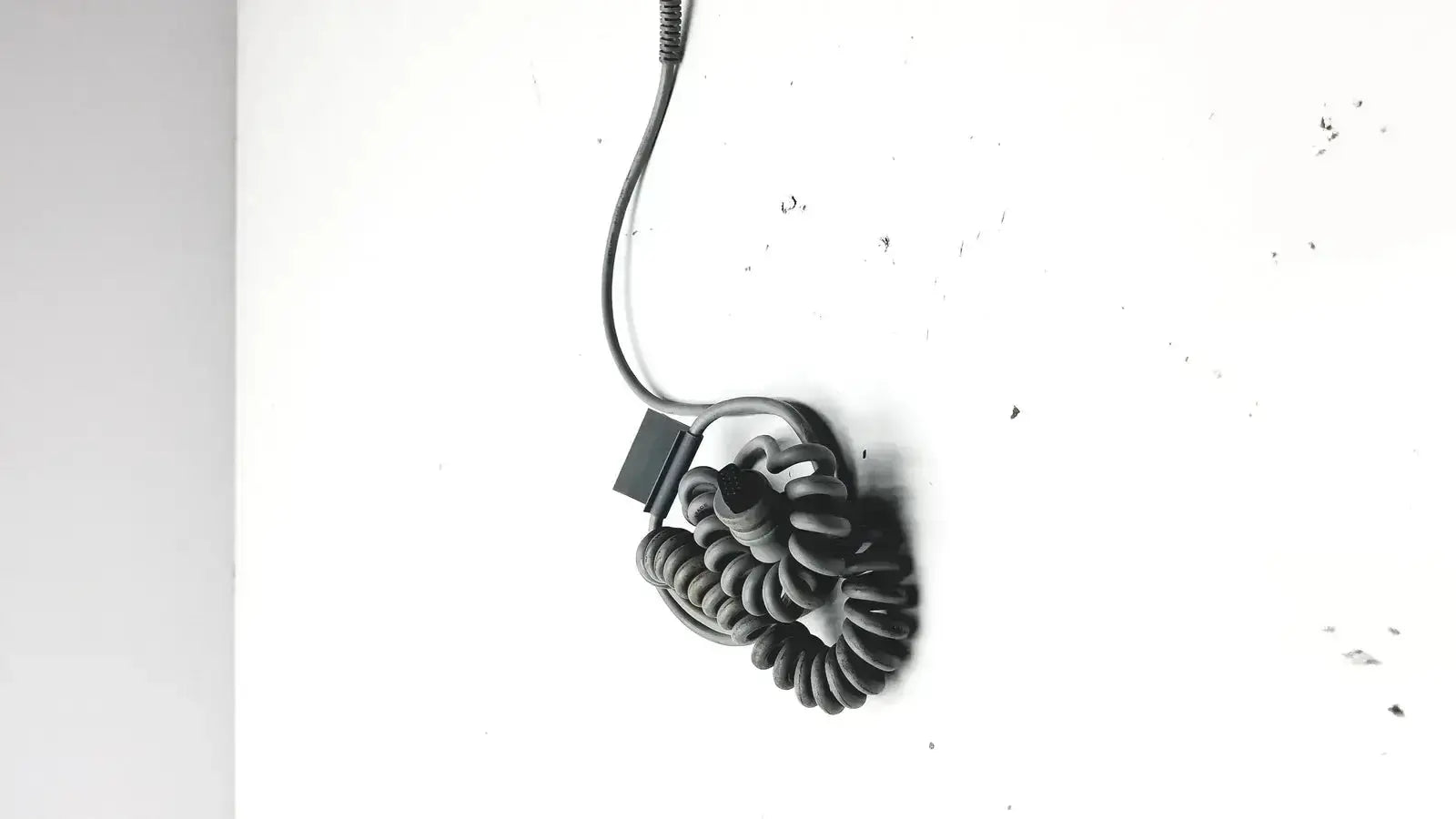 Coiled black spiral cable with rectangular connector for biodex ultrasound table remote controller device