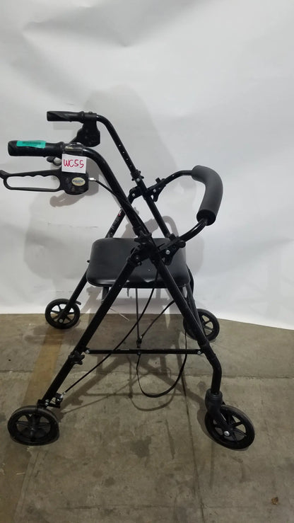 Black Equate Rolling Walker for Seniors with Seat and Wheels - Hand-Operated Loop Locks