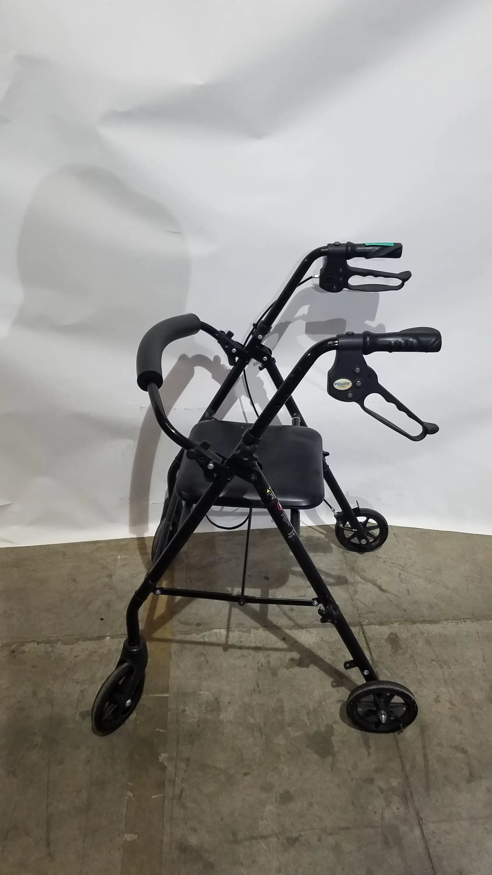 Black Equate Rolling Walker for Seniors with Seat and Wheels - Hand-Operated Loop Locks