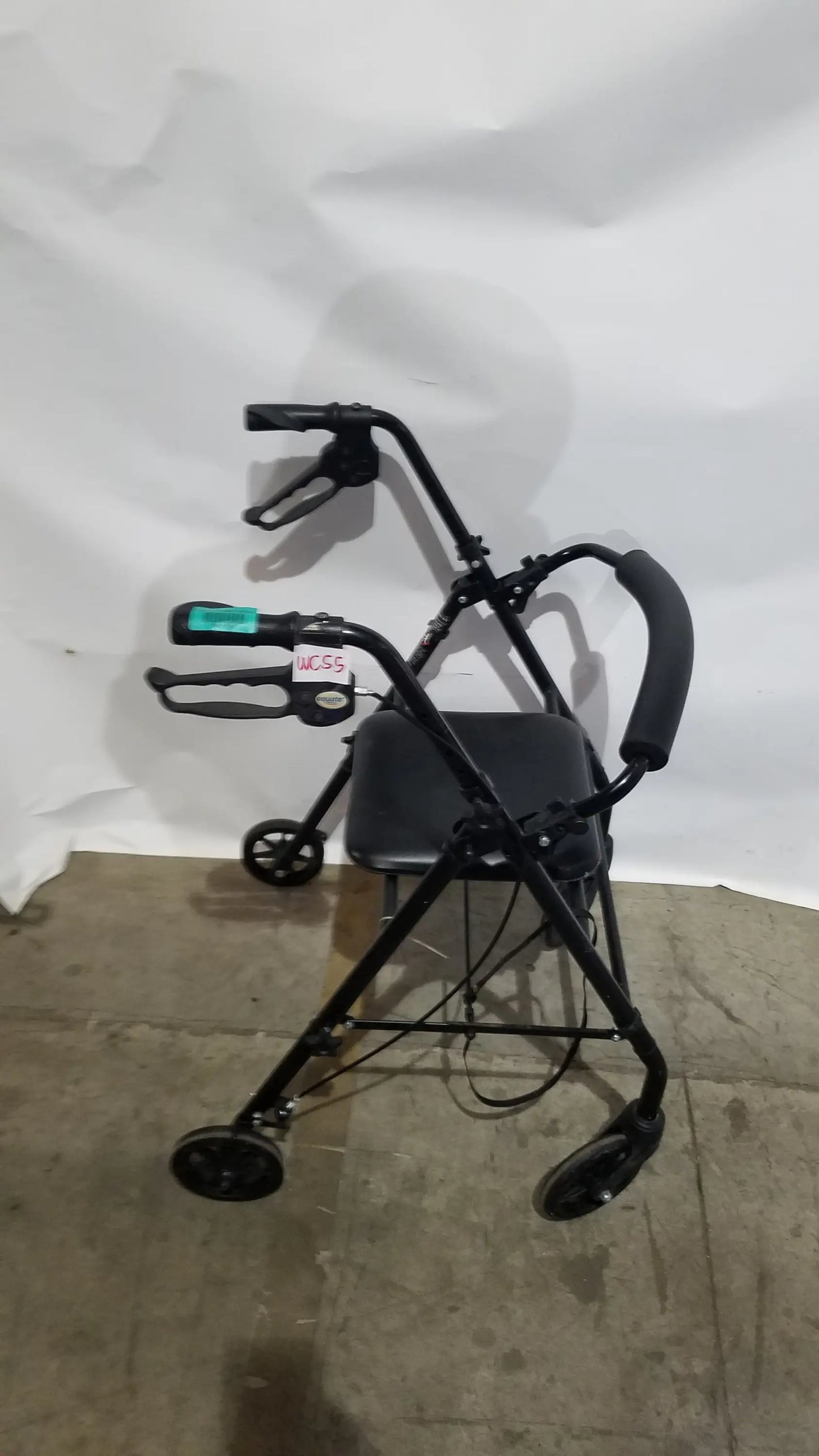 Black Equate Rolling Walker for Seniors with Seat and Wheels - Hand-Operated Loop Locks